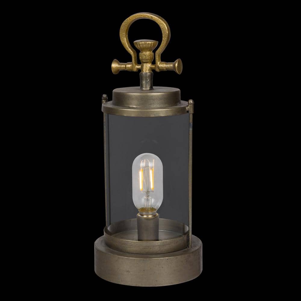 15 in. Vintage Metal and Glass Outdoor Lantern w/Warm Battery Operated LED, Gold - Stu's Home Improvement Outlet