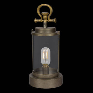 15 in. Vintage Metal and Glass Outdoor Lantern w/Warm Battery Operated LED, Gold - Stu's Home Improvement Outlet