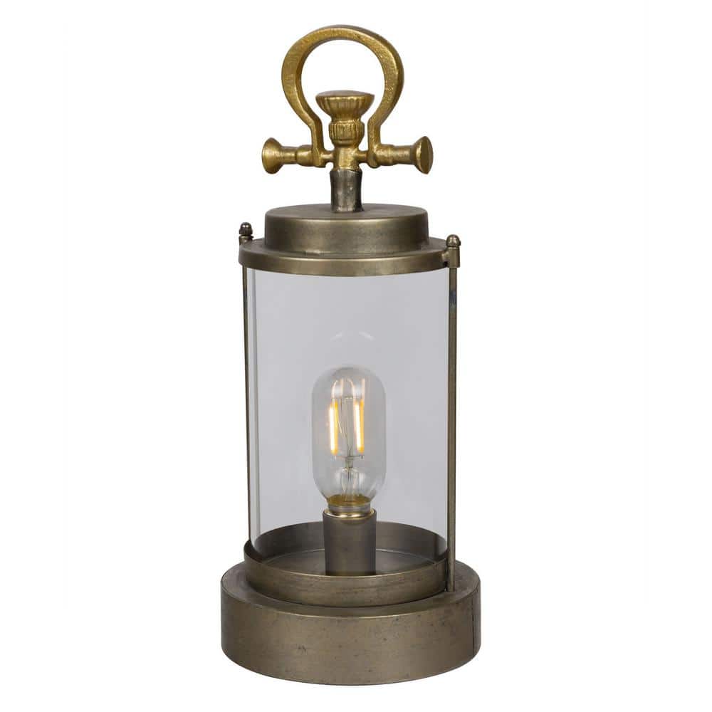 15 in. Vintage Metal and Glass Outdoor Lantern w/Warm Battery Operated LED, Gold - Stu's Home Improvement Outlet