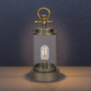 15 in. Vintage Metal and Glass Outdoor Lantern w/Warm Battery Operated LED, Gold - Stu's Home Improvement Outlet