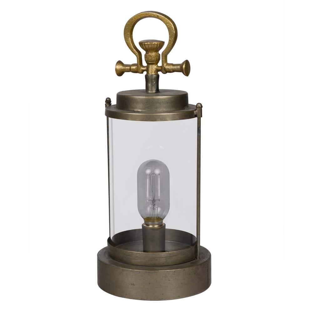 15 in. Vintage Metal and Glass Outdoor Lantern w/Warm Battery Operated LED, Gold - Stu's Home Improvement Outlet