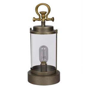 15 in. Vintage Metal and Glass Outdoor Lantern w/Warm Battery Operated LED, Gold - Stu's Home Improvement Outlet