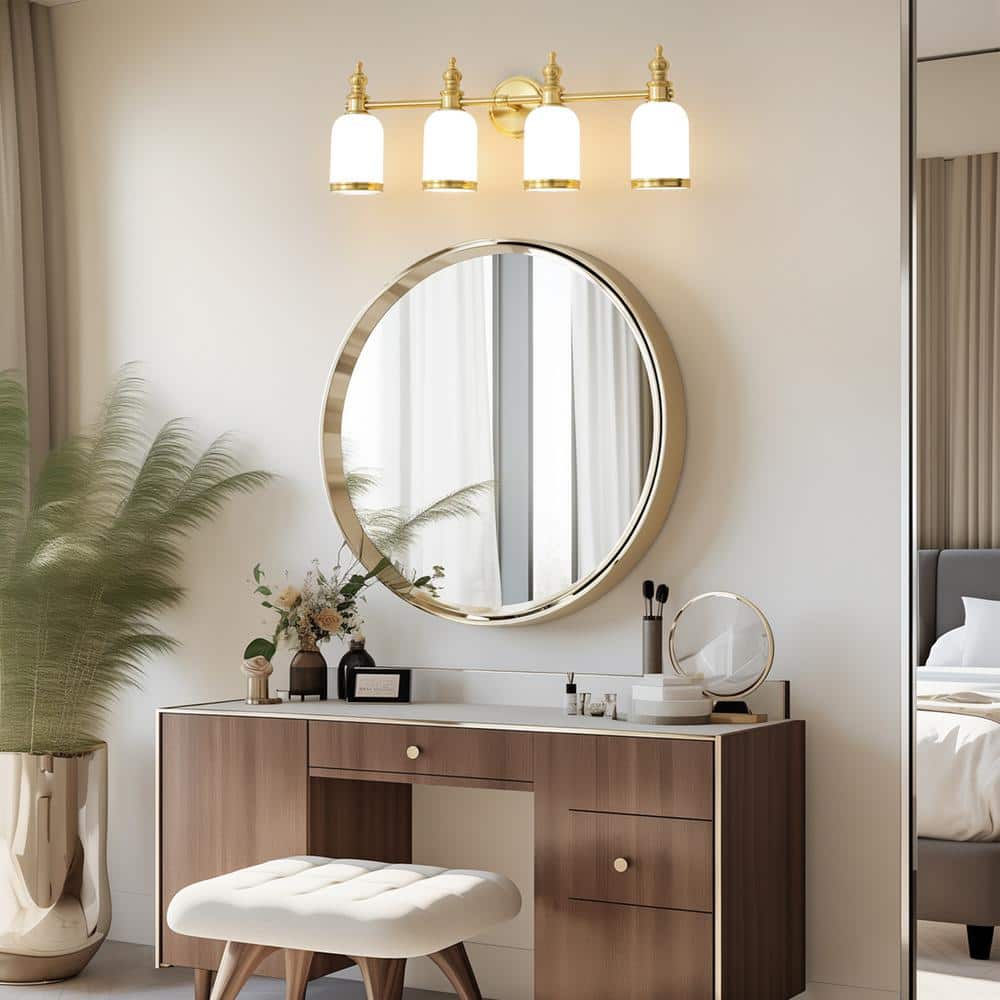 27.75 in. Gold 4 - Light Bathroom Vanity Light with Milky White Glass Shades, Dimmable, Suitable for Bathroom Living Room - Stu's Home Improvement Outlet