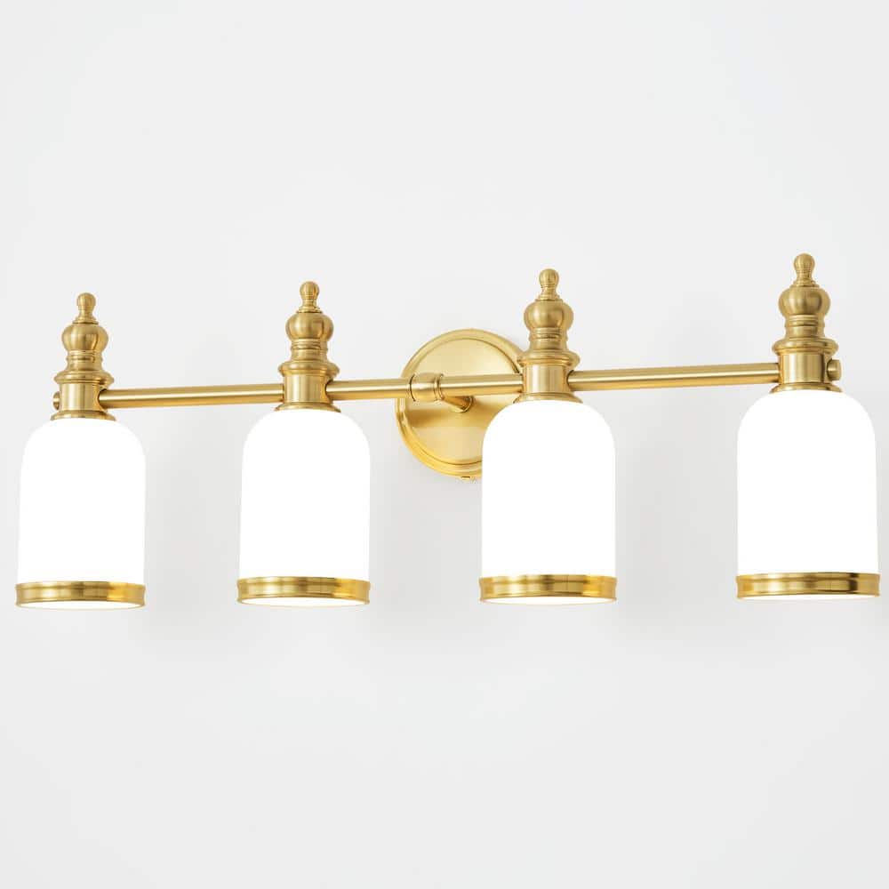 27.75 in. Gold 4 - Light Bathroom Vanity Light with Milky White Glass Shades, Dimmable, Suitable for Bathroom Living Room - Stu's Home Improvement Outlet