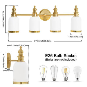 27.75 in. Gold 4 - Light Bathroom Vanity Light with Milky White Glass Shades, Dimmable, Suitable for Bathroom Living Room - Stu's Home Improvement Outlet