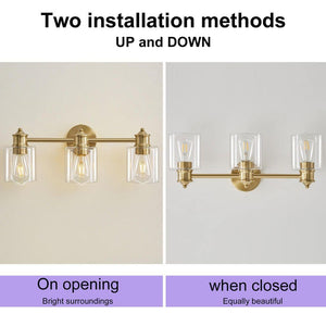 Modern 22.44 in. 3 - Light Gold Vanity Light with Clear Glass Shade Dimmable Bathroom Vanity Light - Stu's Home Improvement Outlet