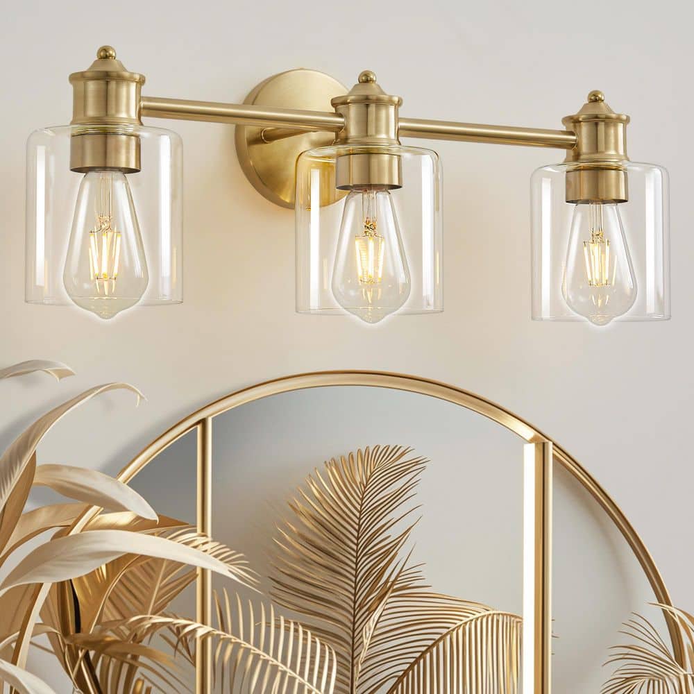Modern 22.44 in. 3 - Light Gold Vanity Light with Clear Glass Shade Dimmable Bathroom Vanity Light - Stu's Home Improvement Outlet