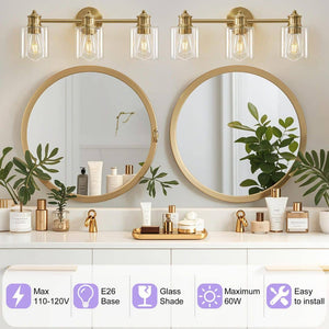 Modern 22.44 in. 3 - Light Gold Vanity Light with Clear Glass Shade Dimmable Bathroom Vanity Light - Stu's Home Improvement Outlet