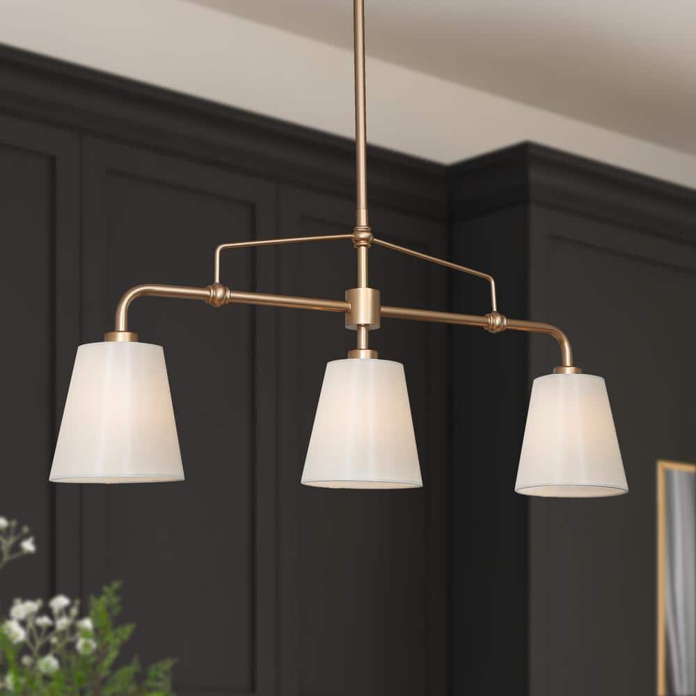 Modern Farmhouse Gold Bedroom Chandelier, 25 in. 3 - Light Kitchen Island Linear Pendant Light with Fabric Shade - Stu's Home Improvement Outlet