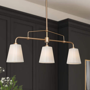 Modern Farmhouse Gold Bedroom Chandelier, 25 in. 3 - Light Kitchen Island Linear Pendant Light with Fabric Shade - Stu's Home Improvement Outlet