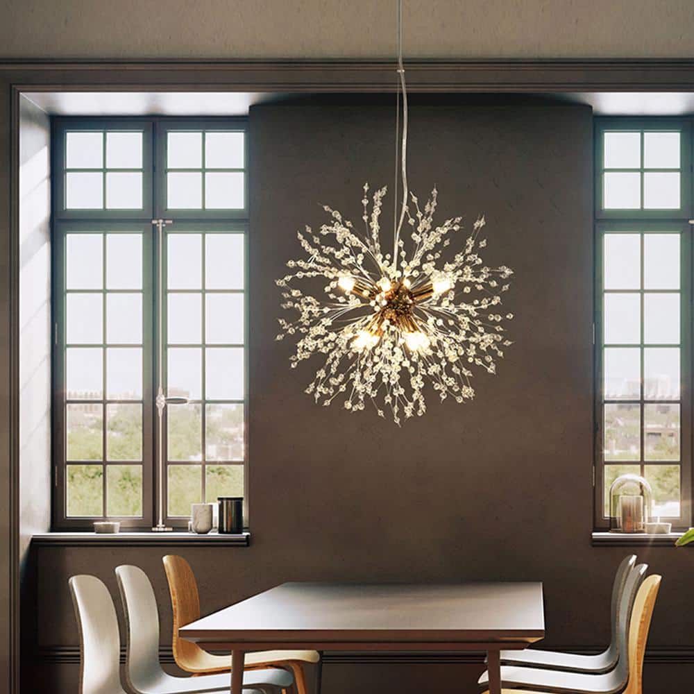 8 - Light 15.7 in. Dia Gold Dandelion Firework Chandelier Crystal Starburst Pendant Light - Stu's Home Improvement Outlet