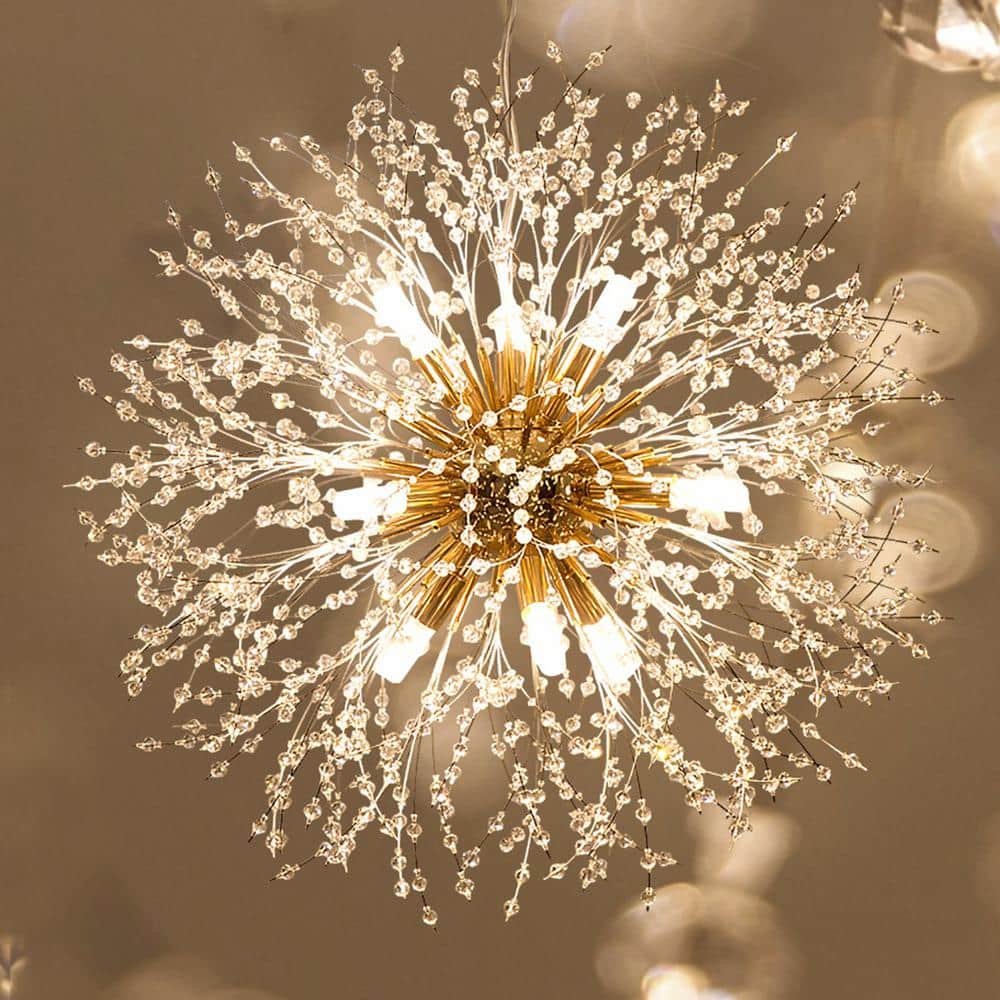 8 - Light 15.7 in. Dia Gold Dandelion Firework Chandelier Crystal Starburst Pendant Light - Stu's Home Improvement Outlet