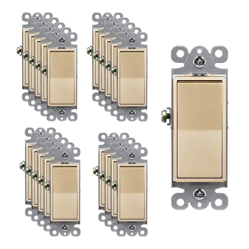 15 Amp, Single Pole, Decorator/Rocker Light SwitchGold (20 - Pack) - Stu's Home Improvement Outlet
