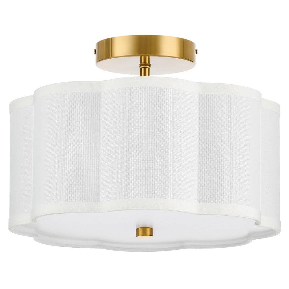 12.6 in. 3 - Light White LED Semi - Flush Mount Ceiling Light Fixture with Flower - Shaped Fabric Shade E26 Bases - Stu's Home Improvement Outlet