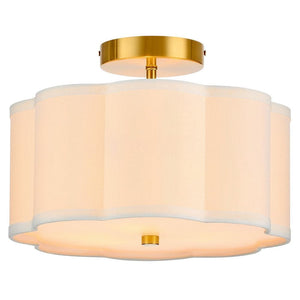12.6 in. 3 - Light White LED Semi - Flush Mount Ceiling Light Fixture with Flower - Shaped Fabric Shade E26 Bases - Stu's Home Improvement Outlet