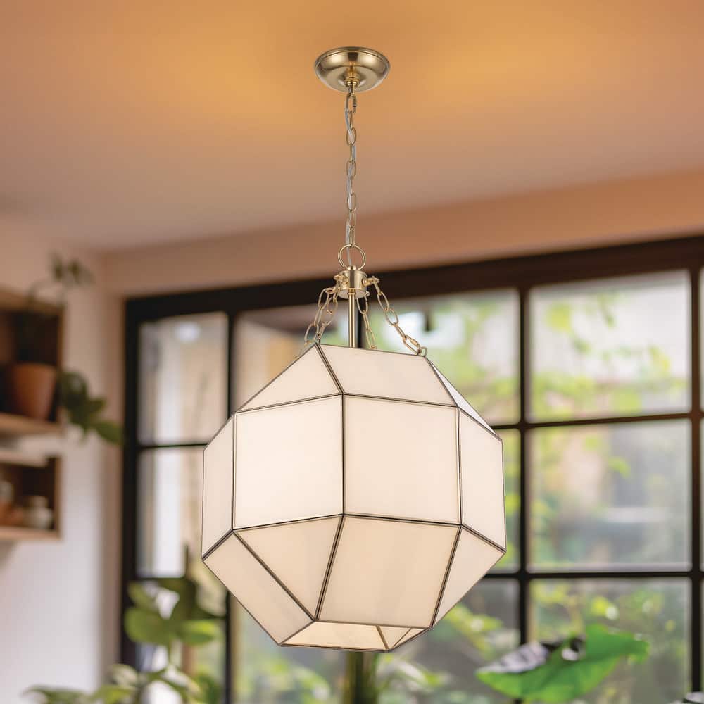Ellis 18.5 in. 3 - Light Gold Pendant Light Fixture with Satin White Glass Panels - Stu's Home Improvement Outlet