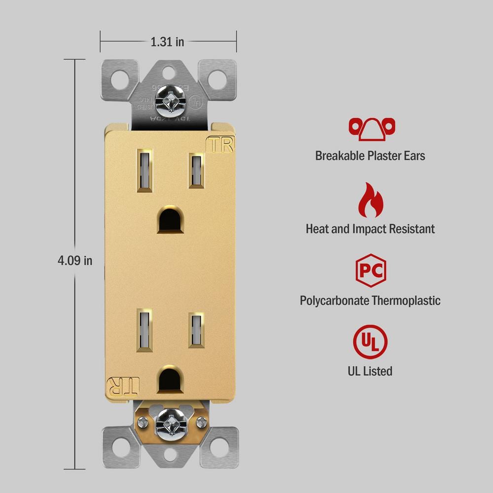 15 Amp Decorator Duplex Outlet Receptacle, Tamper Resistant, Gold (20 - Pack) - Stu's Home Improvement Outlet