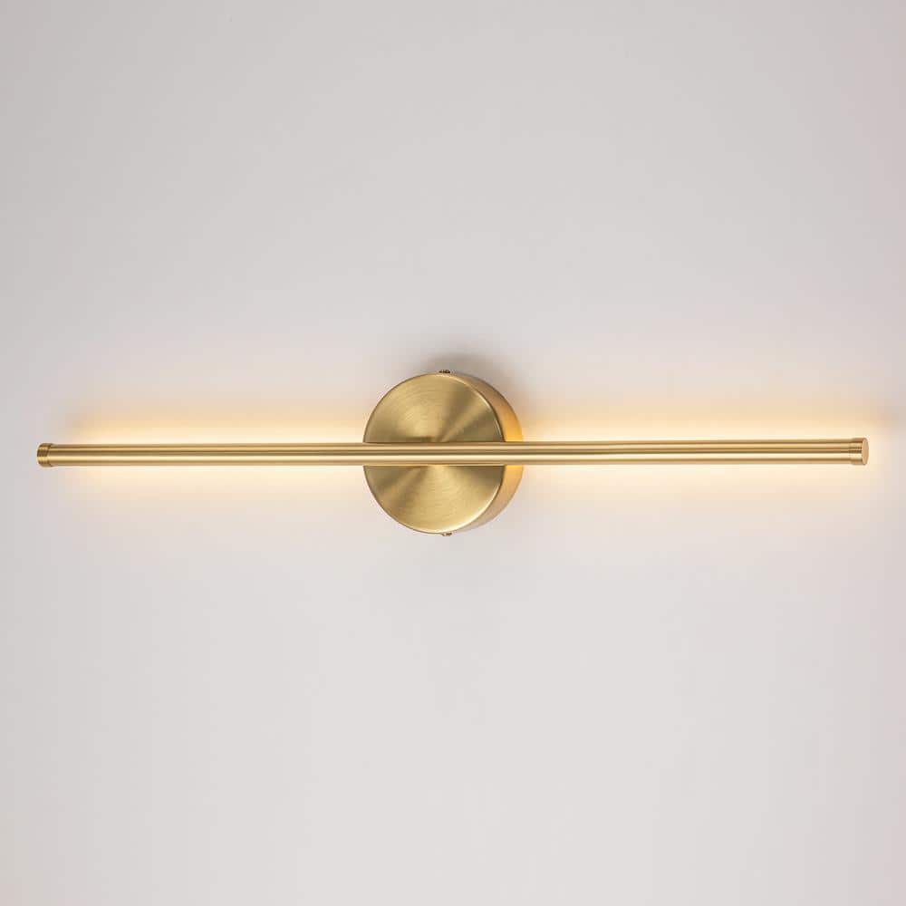 Byers 23.6 in. 1 - Light Gold Modern Linear 3000K Warm Light LED Bathroom Vanity Light Wall Sconce with Round Backplate - Stu's Home Improvement Outlet