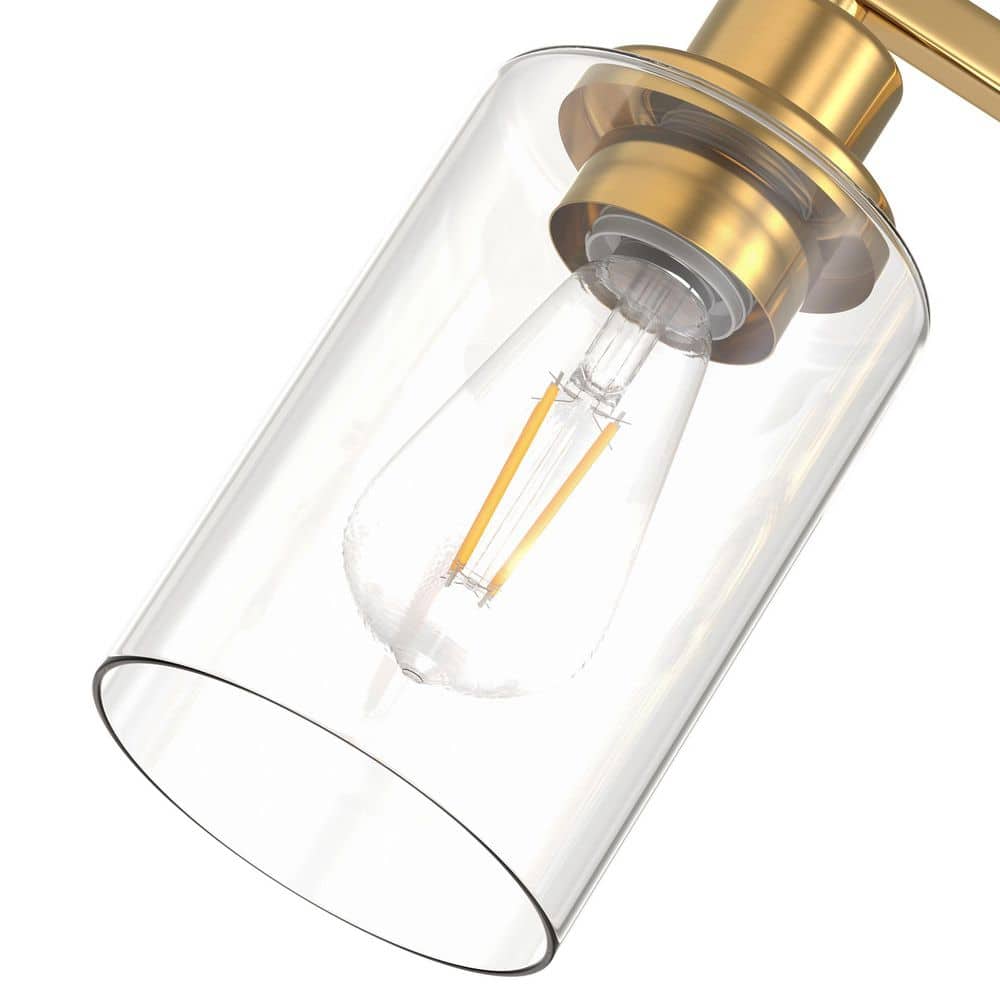 32 in. 4 - Light Gold Industrial Bathroom Vanity Light with Clear Glass Shades, Wall Mount Over Mirror Light Fixture - Stu's Home Improvement Outlet