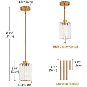 2 - Light Gold Modern Pendant Light with Crystal Glass Shades and Adjustable Height - Stu's Home Improvement Outlet