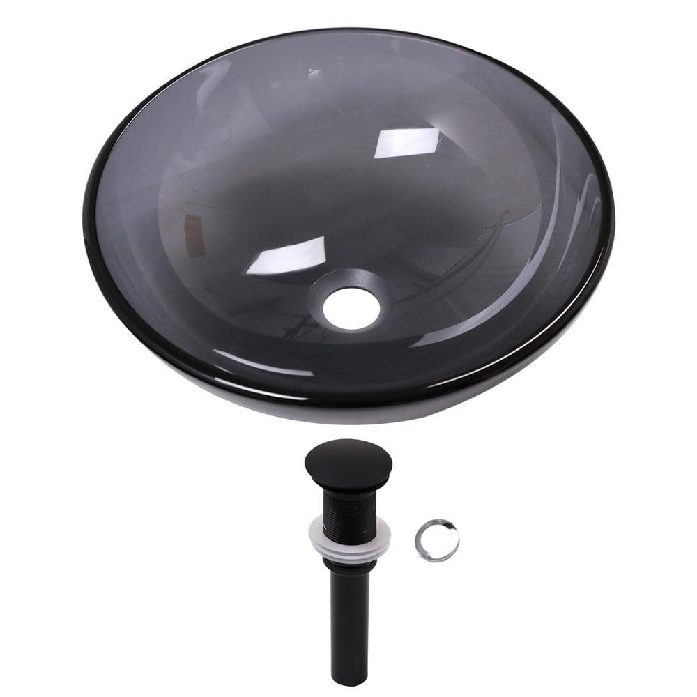 14 in. Gray Glass Oval Bathroom Vessel Sink Above Counter Artistic Basin Sink