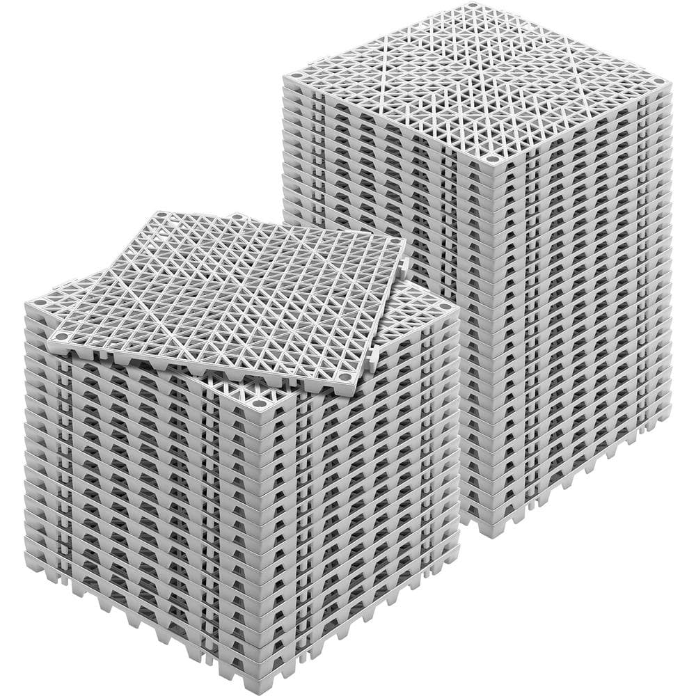 Interlocking Drainage Mat Floor Tiles PVC Modular Gym Flooring Tiles 12 x 12 x 0.6 in. (Gray 50 Pcs,50 sq ft) - Stu's Home Improvement Outlet