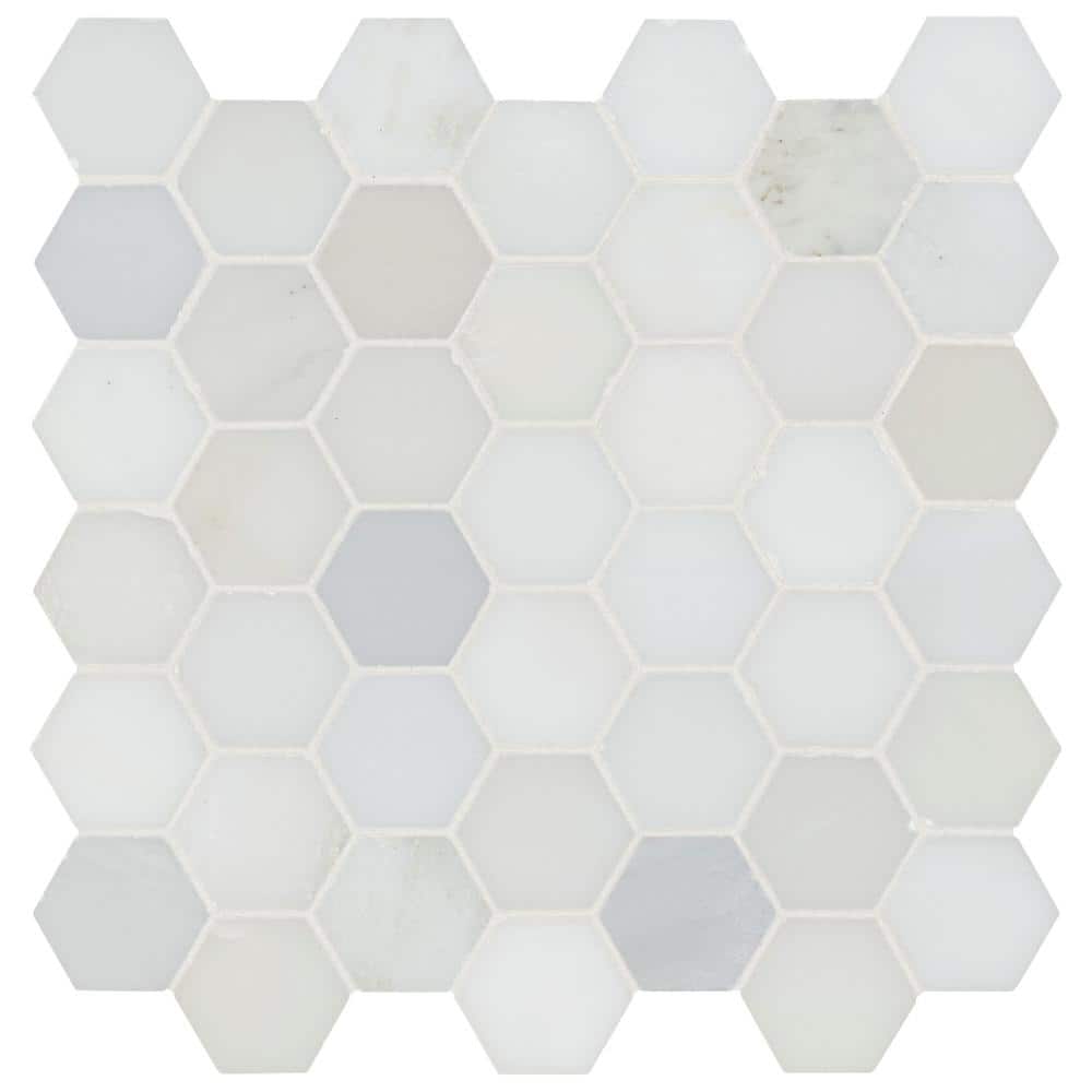 MSI Greecian White Hexagon 12 in. x 11.75 in. Polished Marble Mesh-Mounted Mosaic Floor and Wall Tile (9.8 sq. ft. / case)