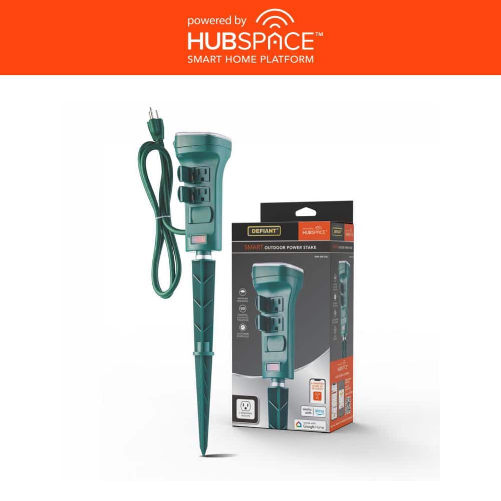 Smart Outdoor 4 ft. 6-Outlet Power Stake Timer Powered by Hubspace