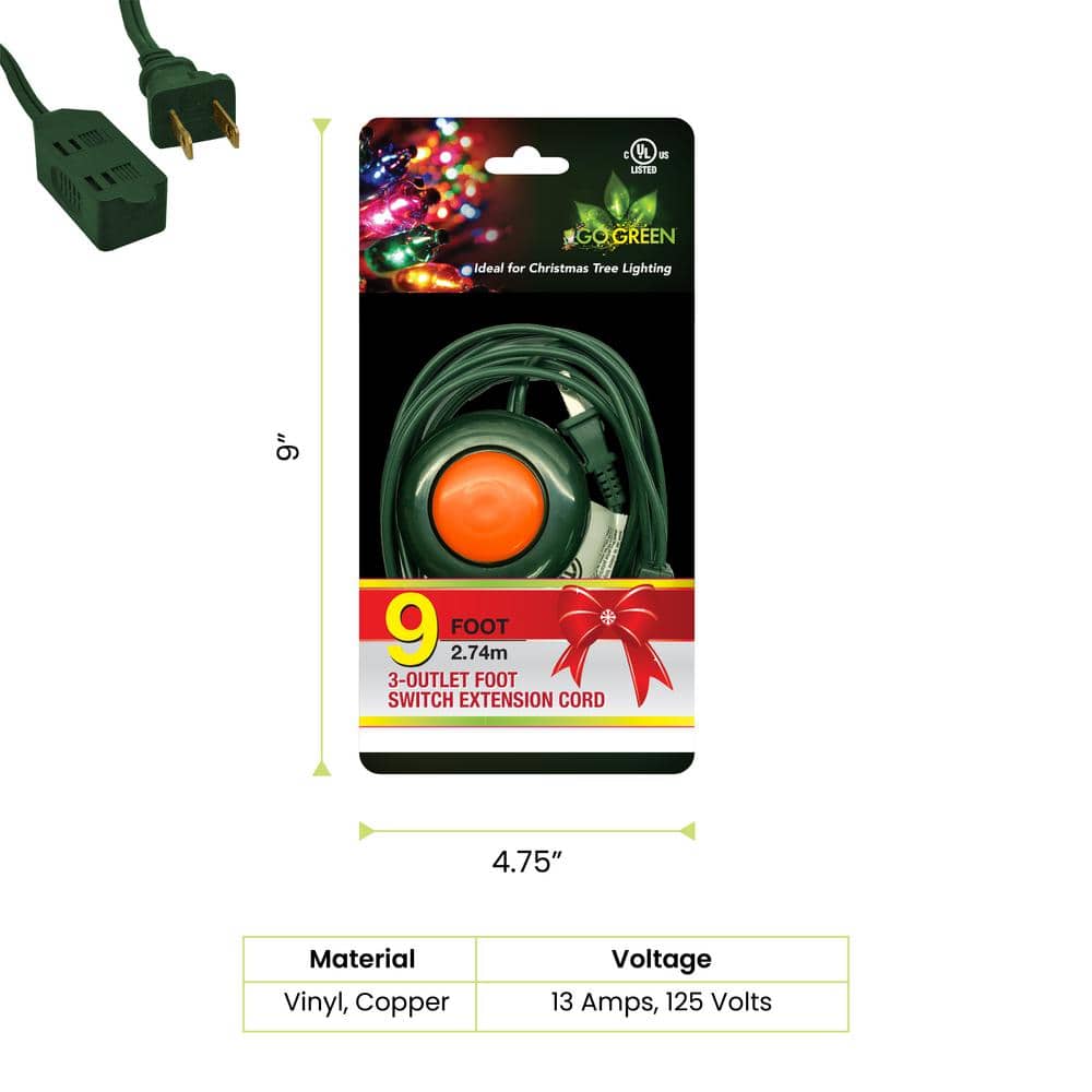 9 ft. 18/2 3-Outlet Foot Switch Extension Cord, Green