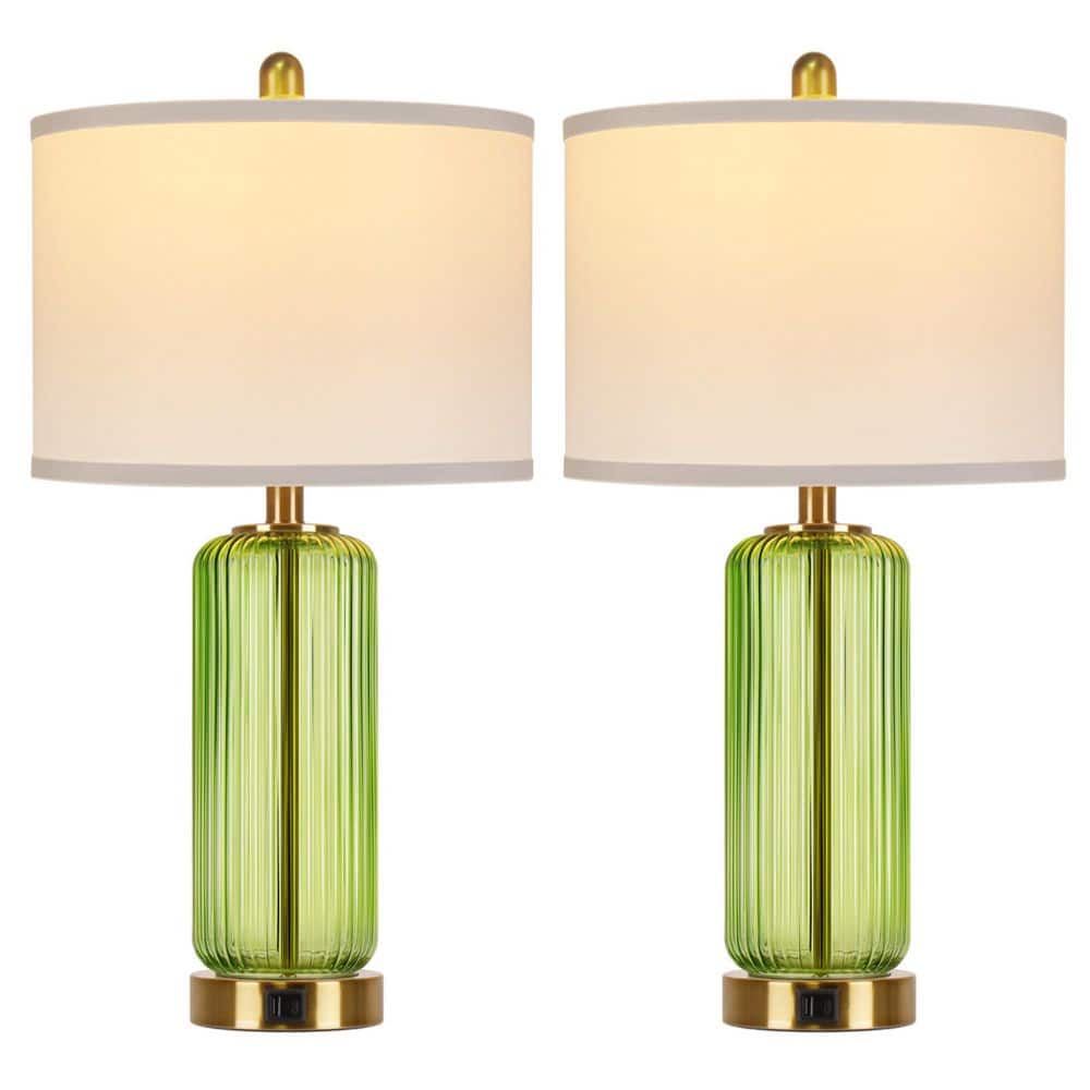 26'' Modern Green Glass Table Lamps Set of 2,3 - Way Dimmable Bedside Lamps with USB A+C Ports& Touch Control for Bedroom - Stu's Home Improvement Outlet