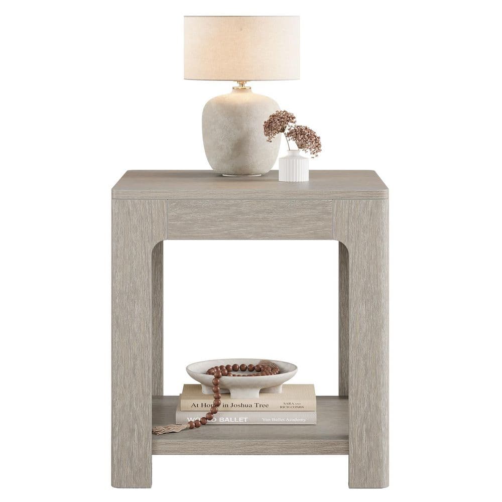 Kerlin 21.65 in. Grey Rectangular Wood End Table with 2 Storage Shelves