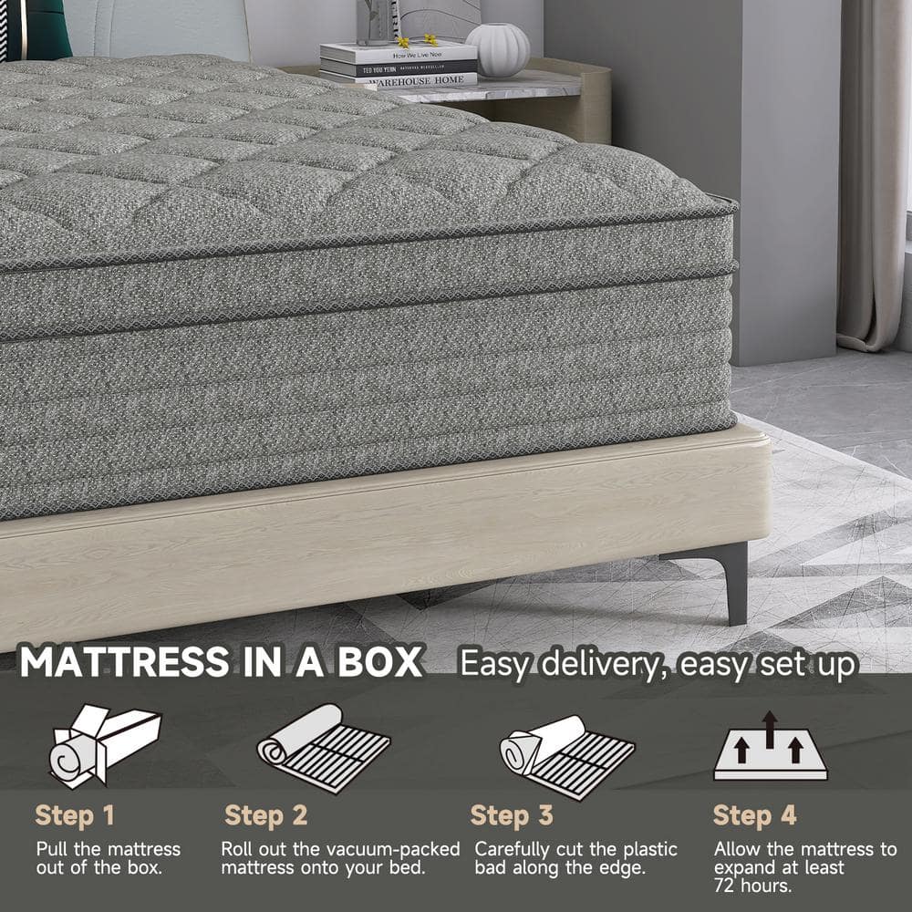 Grey Queen Medium Hybrid Euro Top Support and Breathable Cooling Gel Memory Foam 14 in. Bed - in - a - Box Mattress - Stu's Home Improvement Outlet