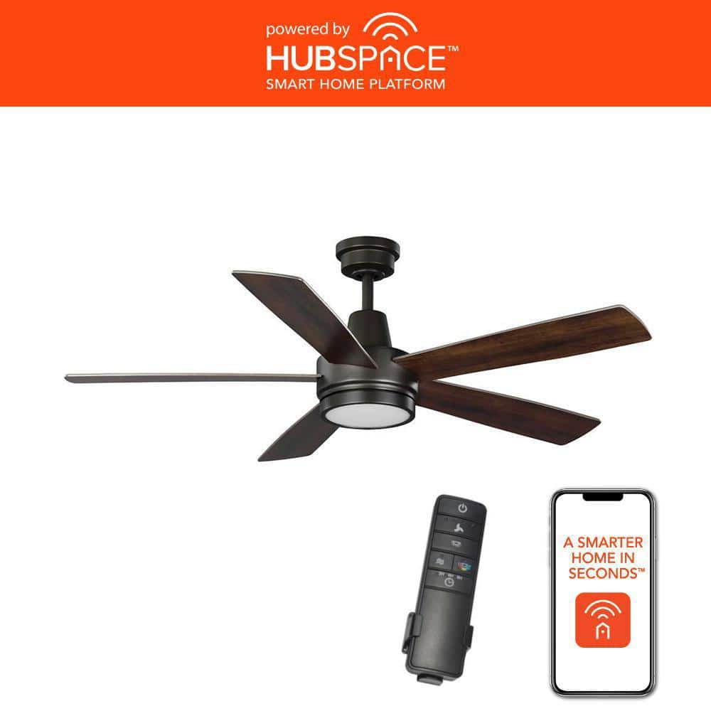 Fanelee 54 in. White Color Changing LED Bronze Smart Ceiling Fan with Light Kit and Remote Powered by Hubspace
