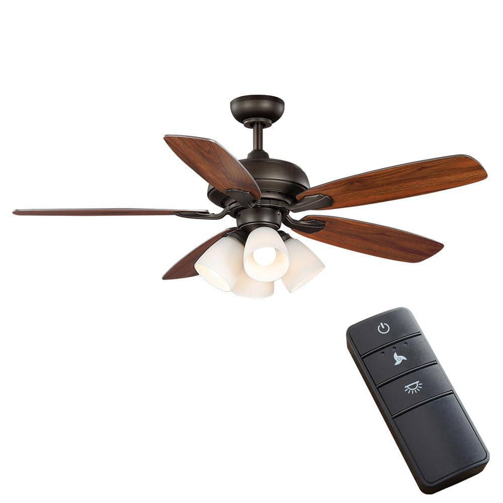Hollis 52 in. Indoor LED Bronze Downrod Ceiling Fan with 5 QuickInstall Reversible Blades, Light Kit and Remote Control