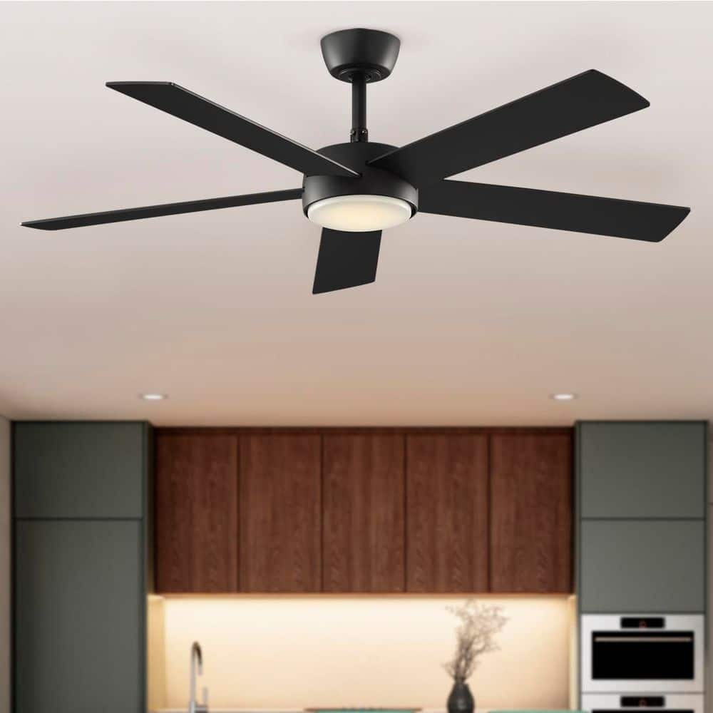 Hampton Bay Benning 52 in. Indoor Matte Black Downrod Mount Ceiling Fan with Adjustable White Light LED and Remote Control Included - Stu's Home Improvement Outlet