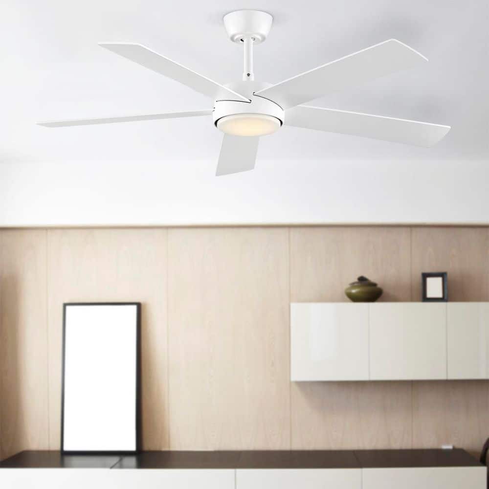 Hampton Bay Benning 52 in. Indoor Matte White Downrod Mount Ceiling Fan with Adjustable White Light LED and Remote Control Included - Stu's Home Improvement Outlet