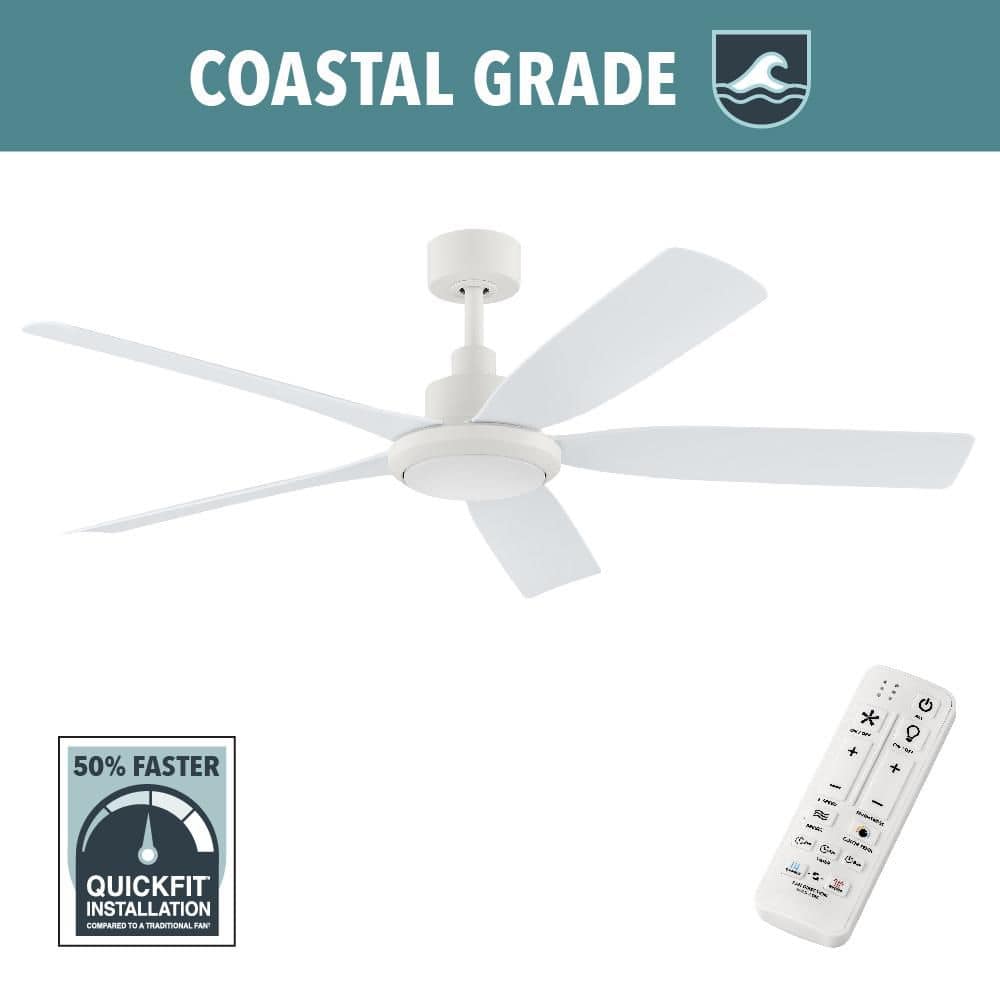 Amaia 56 in. Indoor/Outdoor Coastal Grade DC Motor Matte White Ceiling Fan with Adjustable White LED and Remote Included
