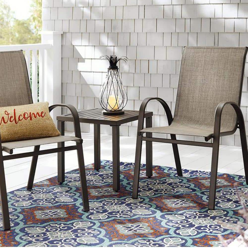 Hampton Bay Mix and Match Stackable Brown Steel Sling Outdoor Patio Dining Chair in Riverbed Taupe
