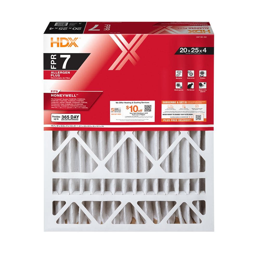20 in. x 25 in. x 4 in. Honeywell Replacement Pleated Air Filter FPR 7, MERV 11