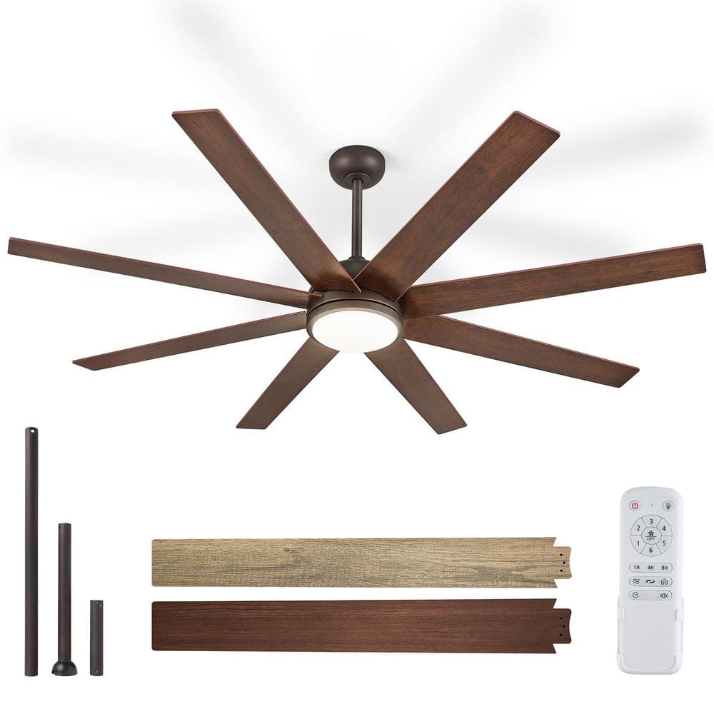 65 in. Indoor/Outdoor Bronze Downrod/Angled Mount Ceiling Fan with Lights and Remote Control, 8 Dual - Finish Blades - Stu's Home Improvement Outlet