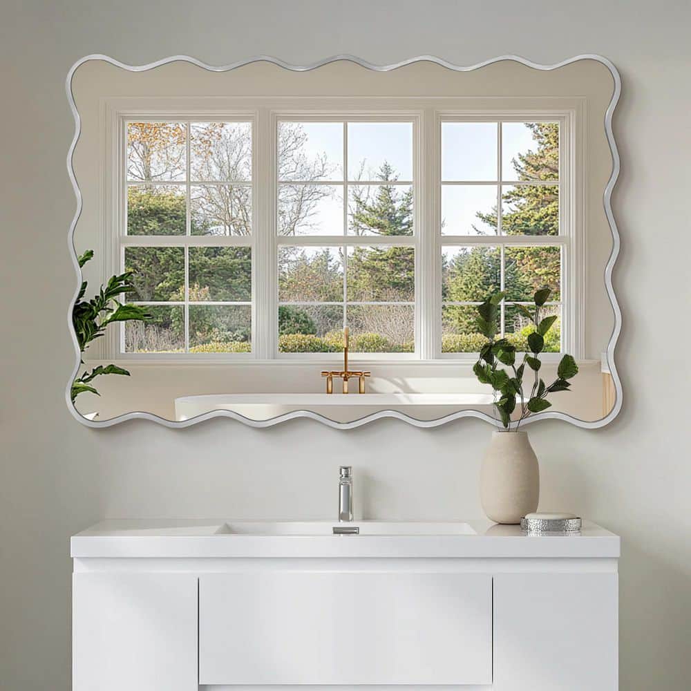 24 in. W x 36 in. H Rectangle Silver Aluminum Alloy Framed Wall Mirror Decorative Wall Mirror - Stu's Home Improvement Outlet