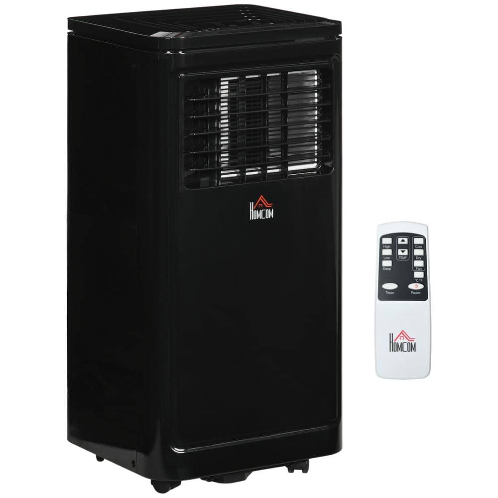 8,000 BTU Portable Air Conditioner Cools 170 Sq. Ft. with Dehumidifier, Fan, Remote and Wheels in Black
