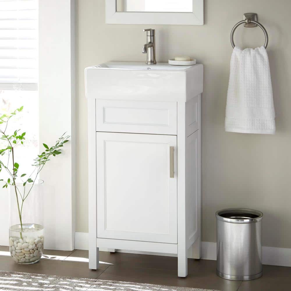 Arvesen 18 in. W x 12 in. D Vanity in White with Ceramic Vanity Top in White with White Sink