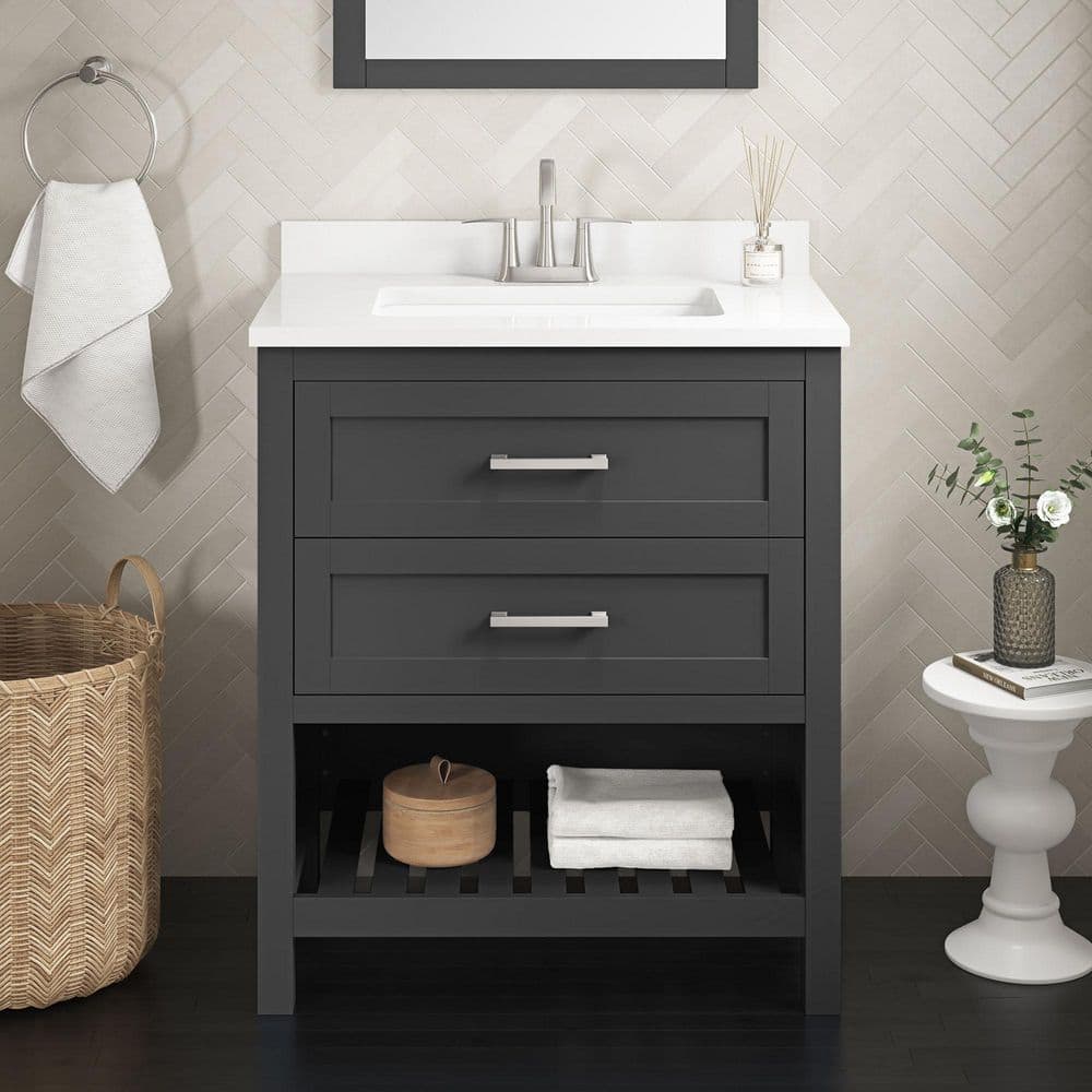 Autumn 30 in. Single Sink Gray Bath Vanity with White Engineered Stone Top (Assembled)