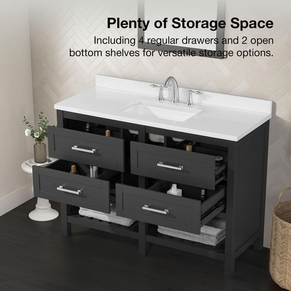 Autumn 48 in. Single Sink Gray Bath Vanity with White Engineered Stone Top (Assembled)