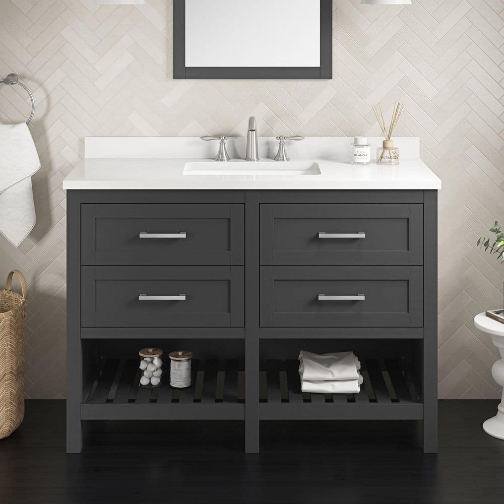 Autumn 48 in. Single Sink Gray Bath Vanity with White Engineered Stone Top (Assembled)