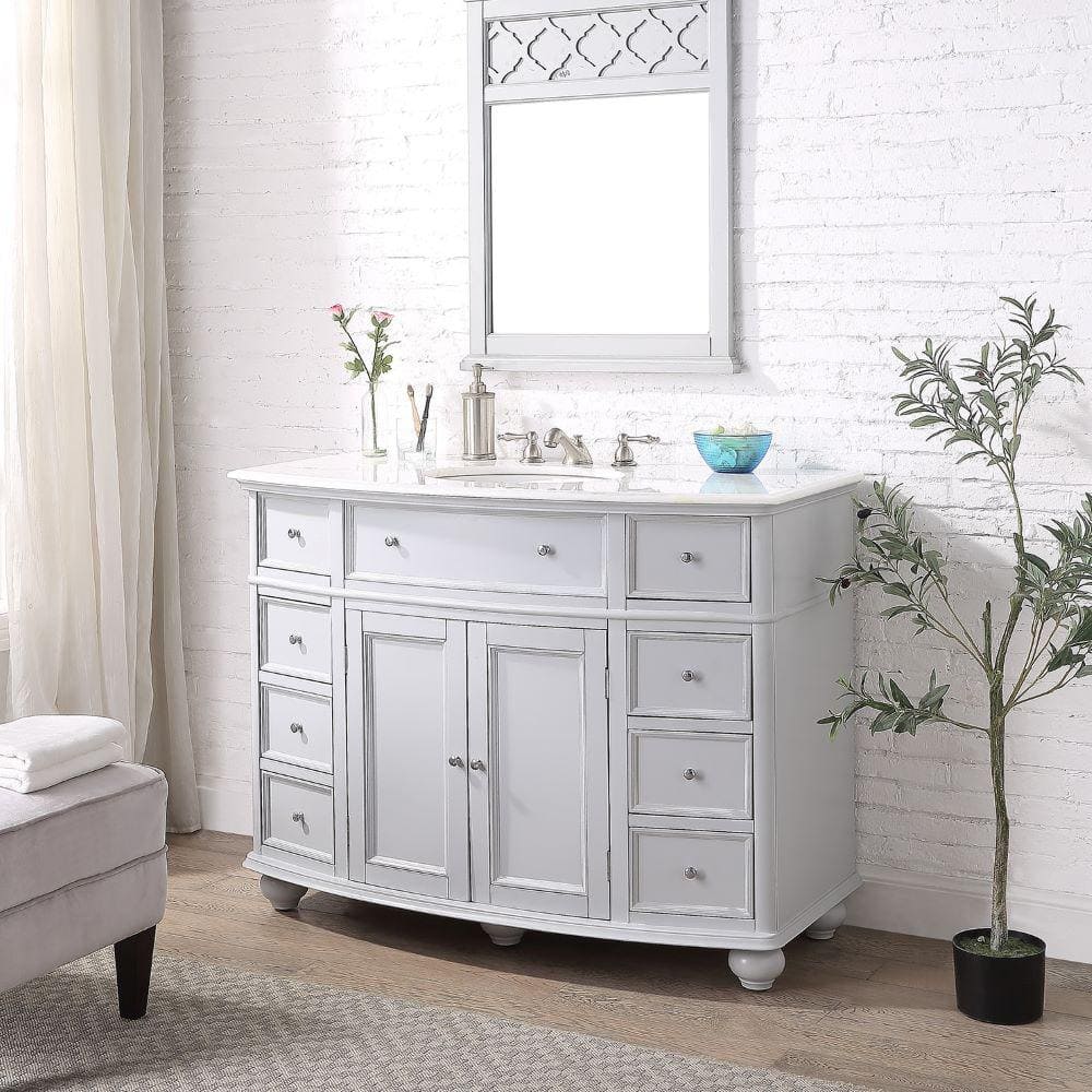 Hampton Harbor 45 in. W x 22 in. D Bath Vanity in Dove Grey with Natural Marble Vanity Top in White