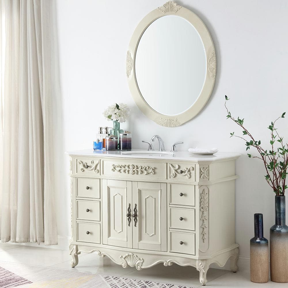 Home Decorators Collection Winslow 48 in. W x 22 in. D x 35 in. H Single Sink Freestanding Bath Vanity in Antique White with White Marble Top - Stu's Home Improvement Outlet