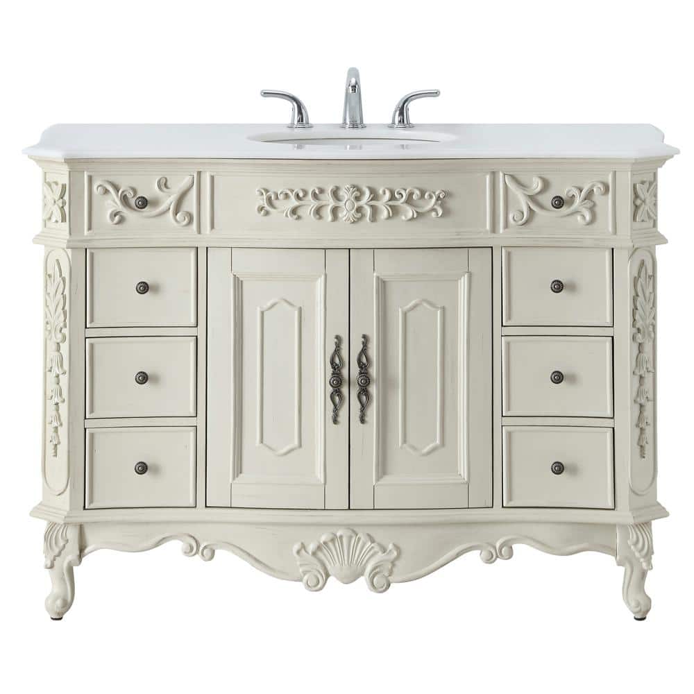 Home Decorators Collection Winslow 48 in. W x 22 in. D x 35 in. H Single Sink Freestanding Bath Vanity in Antique White with White Marble Top - Stu's Home Improvement Outlet