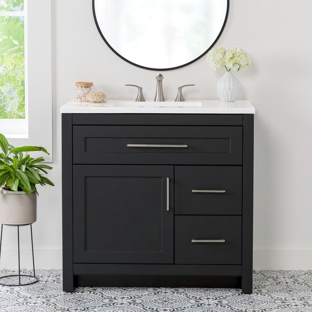 Clady 37 in. Single Sink Matte Black Bath Vanity with White Cultured Marble Top (Assembled)
